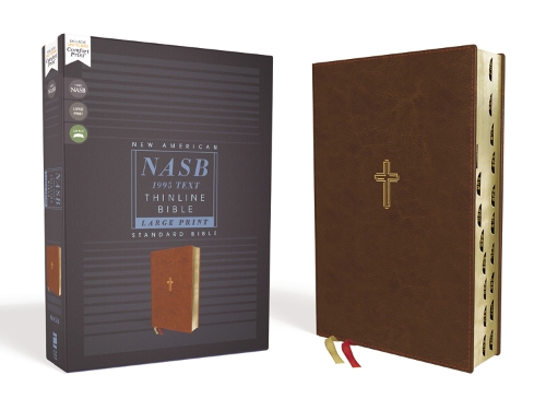 

NASB, Thinline Bible, Large Print, Leathersoft, Brown, Red Letter, 1995 Text, Thumb Indexed, Comfort Print