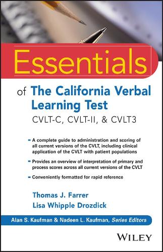 [object Object] «Essentials of the California Verbal Learning Test: CVLT-C, CVLT-2, & CVLT3», авторов Лиза В. Дроздик, Томас Дж. Фаррер - фото №1