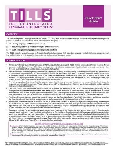 

Test of Integrated Language and Literacy Skills® (TILLS®) Quick Start Guide