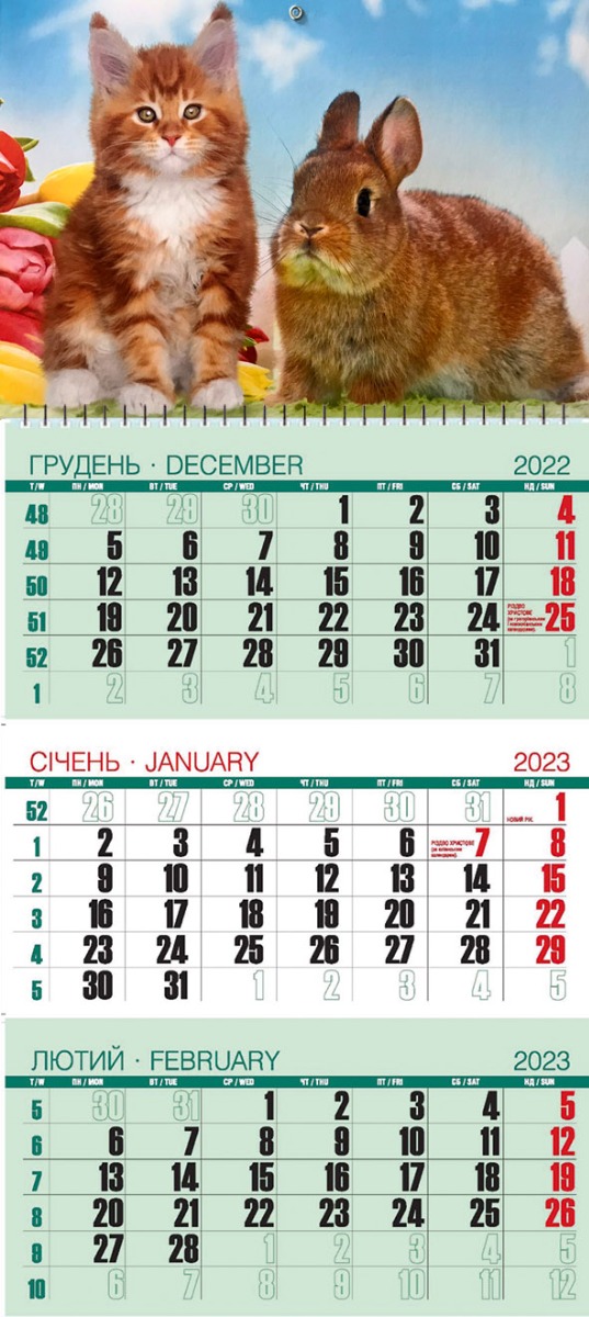 

Календар Квартальний на 2023 Котик та кролик