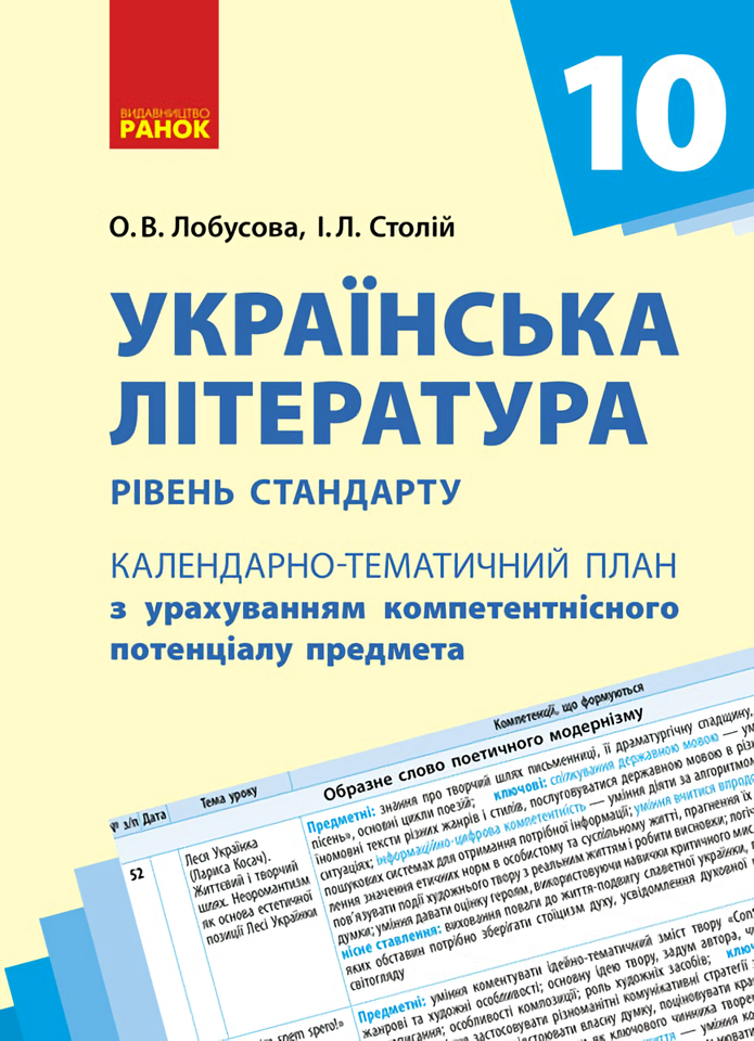 

Календарно-тематичне планування. Українська література. 10 клас