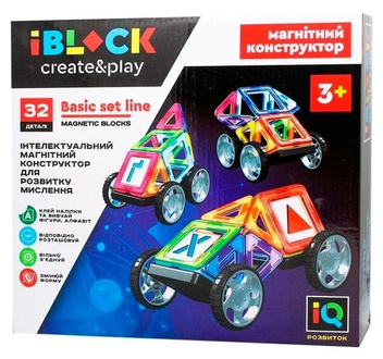  «Іграшка конструктор магнітний IBLOCK арт. PL-920-02, 32 дет.,у коробці 25.5*28*6,5 см (PL-920-02)», бренда IBLOCK - фото №1 - миниатюра