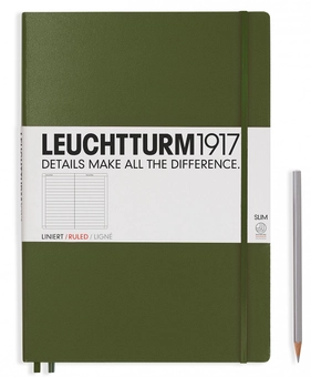  «Записная книжка Leuchtturm1917 Master Slim А4+ в линию хаки (349262)», бренда Leuchtturm1917 - фото №1 - миниатюра