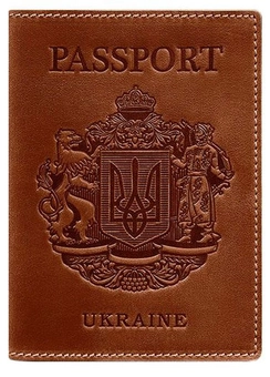 «Обложка для паспорта BlankNote Светло-коричневая с украинским гербом (BN-OP-UA-k)», бренда BlankNote - фото №1 - миниатюра