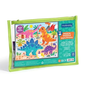  «Mighty Dinosaurs 12 Piece Pouch Puzzle», бренда Mudpuppy - фото №1 - миниатюра