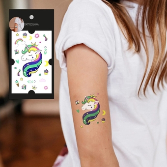  «Тимчасове тату Tattooshka Щасливий единоріг (EC-656)», бренда Tattooshka - фото №2 - миниатюра