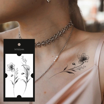 «Тимчасове тату Tattooshka Українські квіти. Мінімалізм (L-57)», бренда Tattooshka - фото №2 - миниатюра