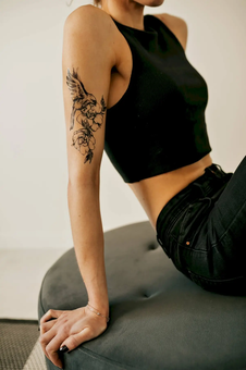 «Тимчасове тату Tattooshka Квіти з птахом (QC-909)», бренда Tattooshka - фото №3 - миниатюра
