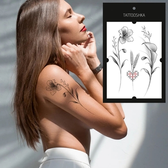 «Тимчасове тату Tattooshka Українські квіти із вишиванкою (LB-143)», бренда Tattooshka - фото №3 - миниатюра
