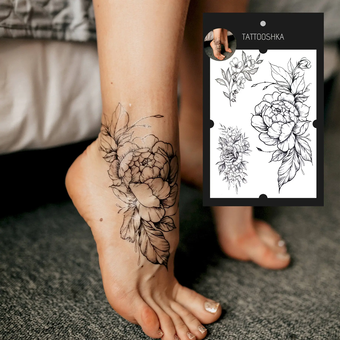 «Тимчасове тату Tattooshka Піон на гілці (TH-386)», бренда Tattooshka - фото №2 - миниатюра
