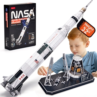 «Тривимірна головоломка-конструктор CubicFun NASA Ракета Аполлон Сатурн-5 136 ел. (DS1059h)», бренда CubicFun - фото №4 - миниатюра