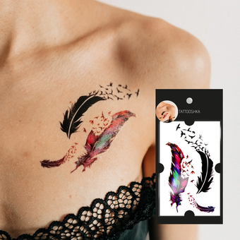 «Тимчасове тату Tattooshka Два пера (WM-256)», бренда Tattooshka - фото №2 - миниатюра