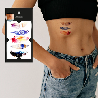  «Тимчасове тату Tattooshka Кольорові пера (T-161)», бренда Tattooshka - фото №2 - миниатюра