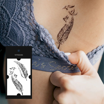  «Тимчасове тату Tattooshka Пера з птахами (L-15)», бренда Tattooshka - фото №3 - миниатюра