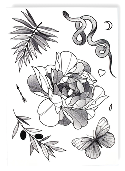 «Тимчасове тату Tattooshka Квітка, гілочки, змія (HB-057)», бренда Tattooshka - фото №1 - миниатюра