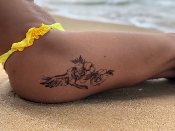 «Тимчасове тату Tattooshka Квіти з птахом (QC-909)», бренда Tattooshka - фото №4 - миниатюра