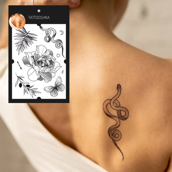 «Тимчасове тату Tattooshka Квітка, гілочки, змія (HB-057)», бренда Tattooshka - фото №2 - миниатюра
