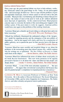 Паперова книга «The New Politics Of Poverty : The Nonworking Poor In America», автор Лоуренс М. Мiд - фото №2 - мініатюра