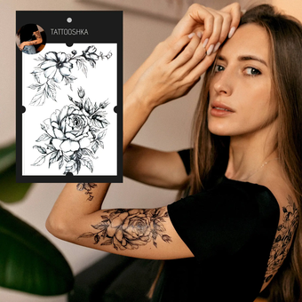 «Тимчасове тату Tattooshka Велика троянда з гілочкою (TH-173)», бренда Tattooshka - фото №2 - миниатюра