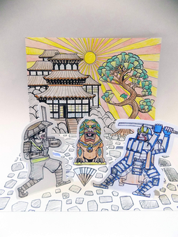 Паперова книга «COLOURAMA. Pop Up The Past. 3D Colouring Cards to Create and Complete», автор Джон Пол де Куей - фото №5 - мініатюра