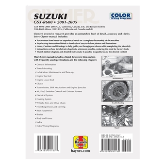 Бумажная книга «Suzuki GSX-R600 Series Motorcycle (2001-2005) Service Repair Manual», автор Haynes Publishing - фото №2 - миниатюра