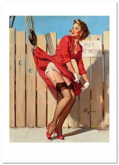  «Открытка Gil Elvgren — Unexpected Lift (A Nice Catch), Brown & Bigelow calendar illustration (GE01)», бренда Artistic Card - фото №1 - миниатюра