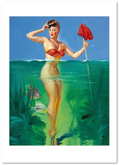  «Открытка Gil Elvgren — Surprise Catch, Brown & Bigelow calendar pin-up (GE28)», бренда Artistic Card - фото №1 - миниатюра