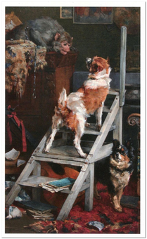  «Открытка Charles van den Eycken — Dog Teasing Monkey I (CE04)», бренда Artistic Card - фото №1 - миниатюра