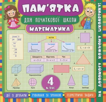 Бумажная книга «Пам’ятка для початкової школи. Математика. 4 клас», автор Ирина Соколова - фото №1 - миниатюра