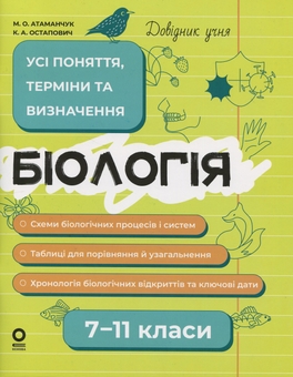 Бумажная книга «Біологія. Усі поняття, терміни та визначення. 7–11 класи», авторов Маргарита Атаманчук, К. Остапович - фото №1 - миниатюра