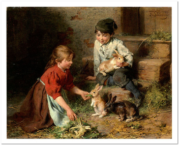  «Открытка Felix Schlesinger - Feeding the Rabbits (FS07)», бренда Artistic Card - фото №1 - миниатюра