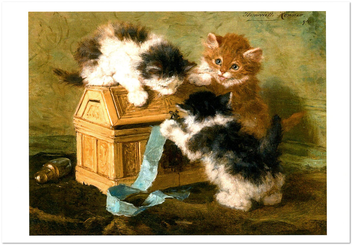 «Открытка Henriette Ronner-Knip — Three Kittens With a Casket and Blue Ribbon (HRK60)», бренда Artistic Card - фото №1 - миниатюра