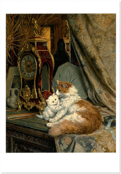  «Открытка Henriette Ronner-Knip — A Mother Cat and her Kitten with a Bracket Clock (HRK39)», бренда Artistic Card - фото №1 - миниатюра