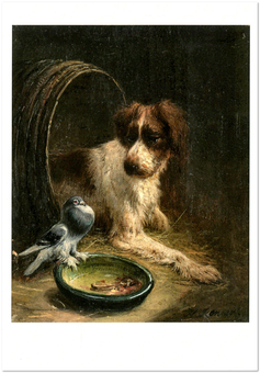  «Открытка Henriette Ronner-Knip — Spaniel Defending His Dinner (HRK38)», бренда Artistic Card - фото №1 - миниатюра