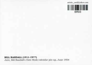  «Открытка Bill Randall — Jerri, Bill Randall's Date Book calendar pin-up, June 1954 (BR03)», бренда Artistic Card - фото №2 - миниатюра