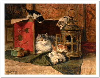 «Открытка Henriette Ronner-Knip - A Mother Cat Watching Her Kittens Playing (HRK10)», бренда Artistic Card - фото №1 - миниатюра