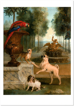 «Открытка Jean-Baptiste Oudry — Three Dogs and a Macaw in a Park (JO04)», бренда Artistic Card - фото №1 - миниатюра