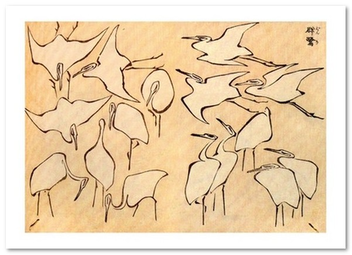 «Открытка Katsushika Hokusai — Cranes from Quick Lessons in Simplified Drawing (KH10)», бренда Artistic Card - фото №1 - миниатюра