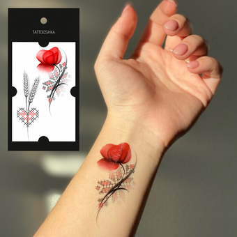 «Тимчасові тату Tattooshka Український мак із вишиванкою (L-56)», бренда Tattooshka - фото №3 - миниатюра