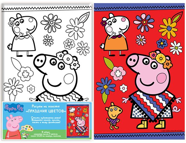 «Роспись по холсту Peppa Pig Праздник цветов 20х30 (30520)», бренда Росмэн-Пресс - фото №1