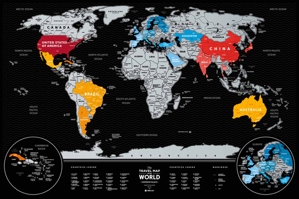 «Скретч мапа cвіту Travel Map Weekend Black World silver (WBWs)», бренда 1DEA.me - фото №1