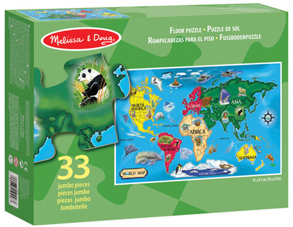  «Пазл напольный Карта Мира 33 эл World Map Floor Melissa&Doug (MD10446)», бренда Melissa & Doug - фото №1