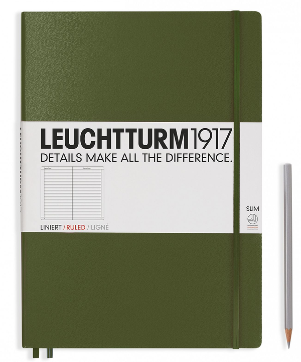  «Записная книжка Leuchtturm1917 Master Slim А4+ в линию хаки (349262)», бренда Leuchtturm1917 - фото №1