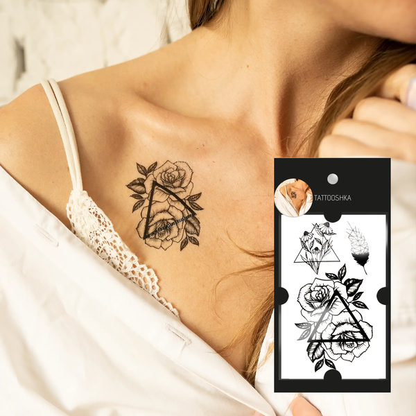 «Тимчасове тату Tattooshka Троянда в трикутнику (T-192)», бренда Tattooshka - фото №1