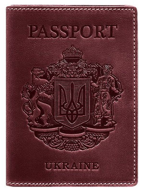«Обложка для паспорта BlankNote Бордовая с украинским гербом (BN-OP-UA-vin)», бренда BlankNote - фото №1