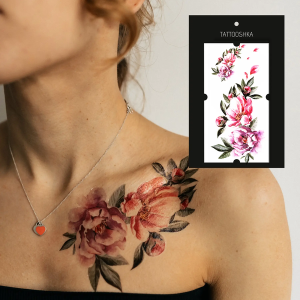«Тимчасове тату Tattooshka Великі акварельні квіти (QC-700)», бренда Tattooshka - фото №1