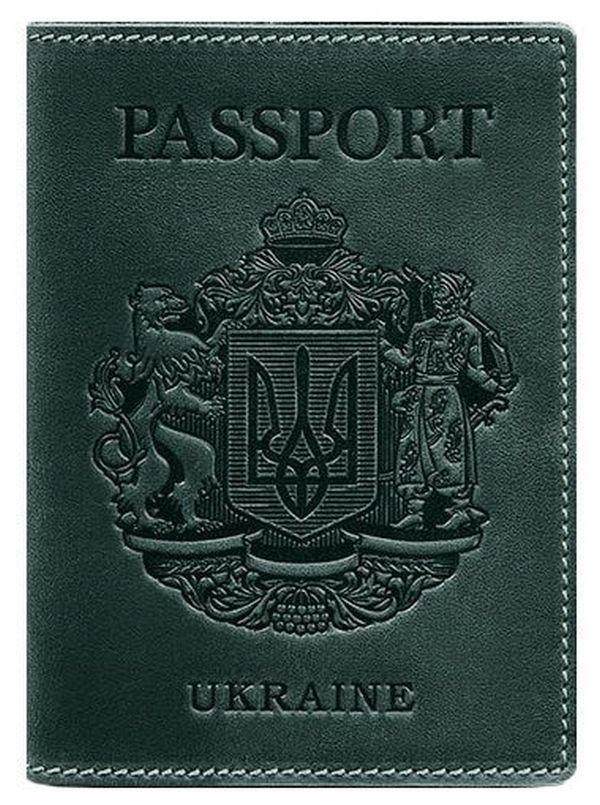 «Обложка для паспорта BlankNote Зеленая с украинским гербом (BN-OP-UA-iz)», бренда BlankNote - фото №1