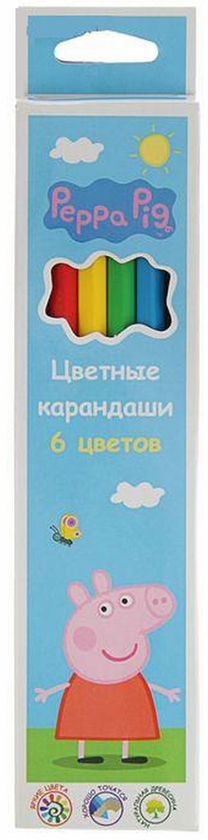  «Кольорові олівці Peppa Pig 6 кольорів (119699)», брендів Росмэн-Пресс, Перо - фото №1
