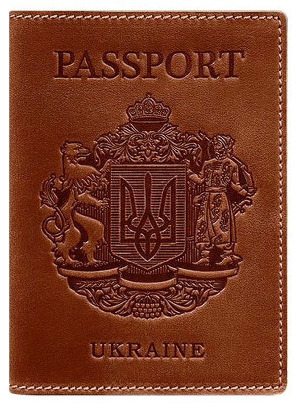 «Обложка для паспорта BlankNote Светло-коричневая с украинским гербом (BN-OP-UA-k)», бренда BlankNote - фото №1