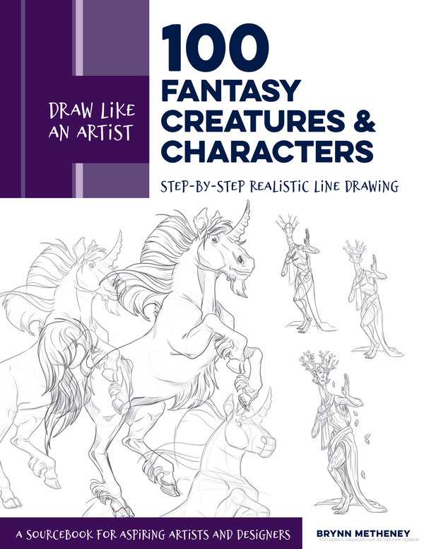 [object Object] «Draw Like an Artist. 100 Fantasy Creatures and Characters. Step-by-Step Realistic Line Drawing. A Sourcebook for Aspiring Artists and Designers», автор Бринн Метени - фото №1